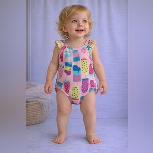 RuffleButts Popsicle Print One Piece Swimsuit Baby Girl Summer | NWT Size 3-6M